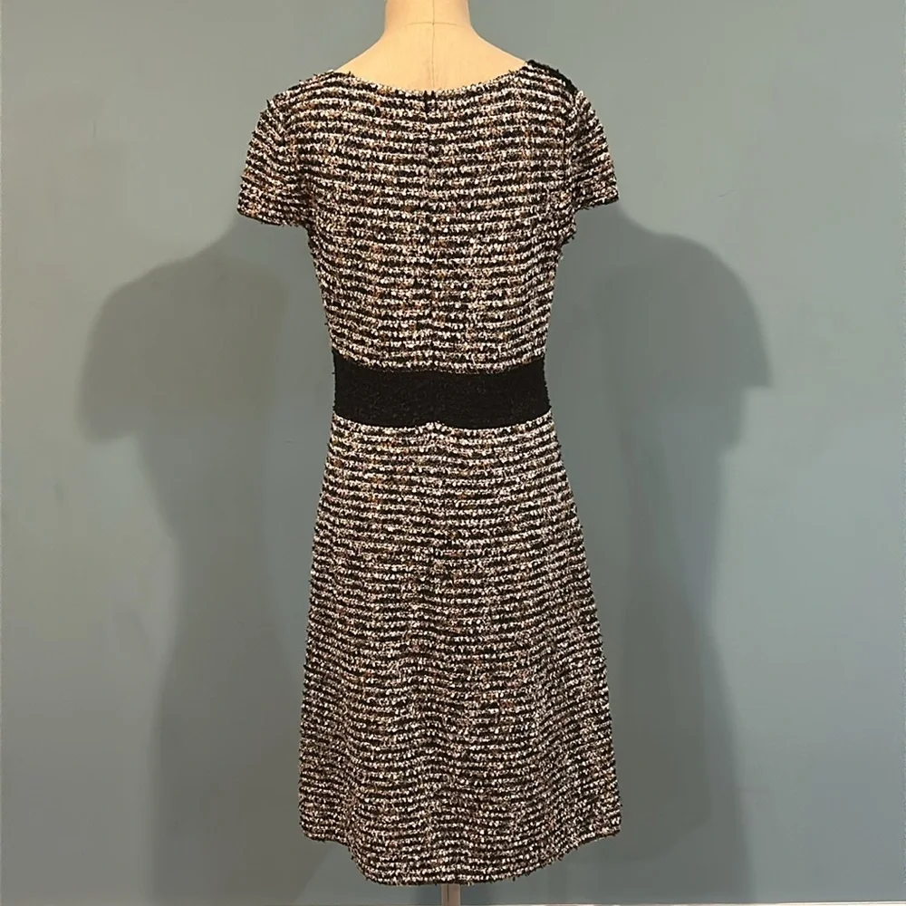 St. John Inlaid Eyelash Knit Cap Sleave A-Line Dress size 8 Black White Brown - Picture 3 of 17